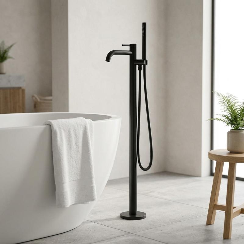 Aquanello Eterna Vrijstaande Badkraan Mat Zwart met Handdouche ET3000-10